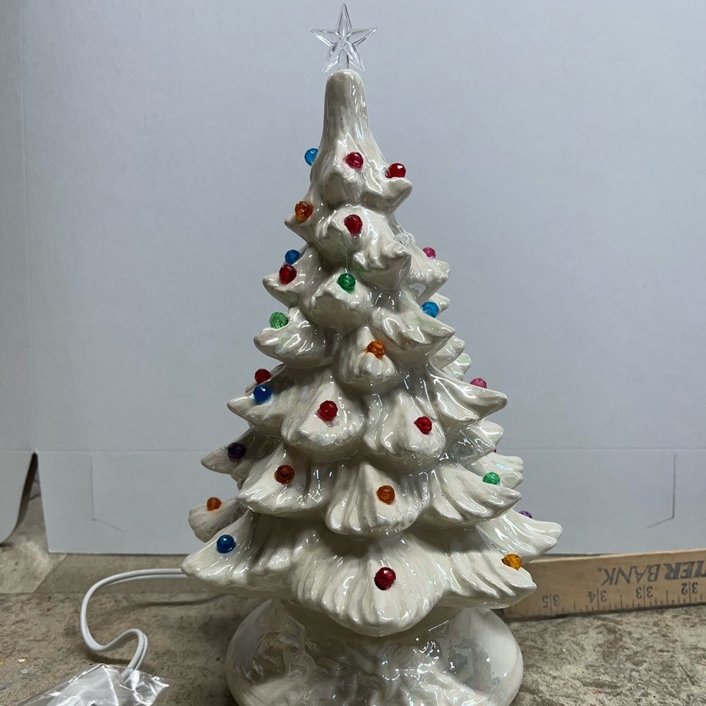 Ceramic handmade white mother of pearl Christmas tree glazed